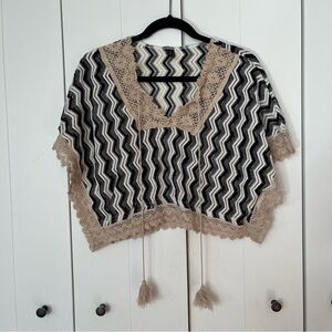 👚Chic Zigzag Lace Trim Blouse